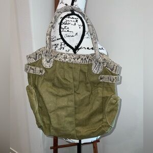 Green and Snake Print Tote Bag
